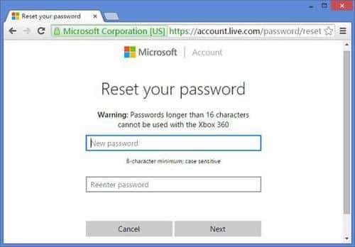 reset Microsoft account password to unlock Lenovo