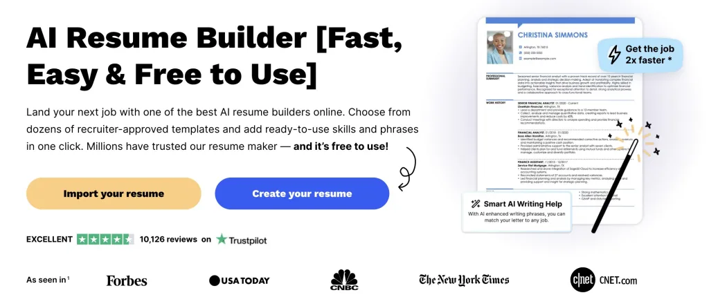 Free AI Resume Builder Fast Easy Resume Now® OgcxFC7E 1024x443