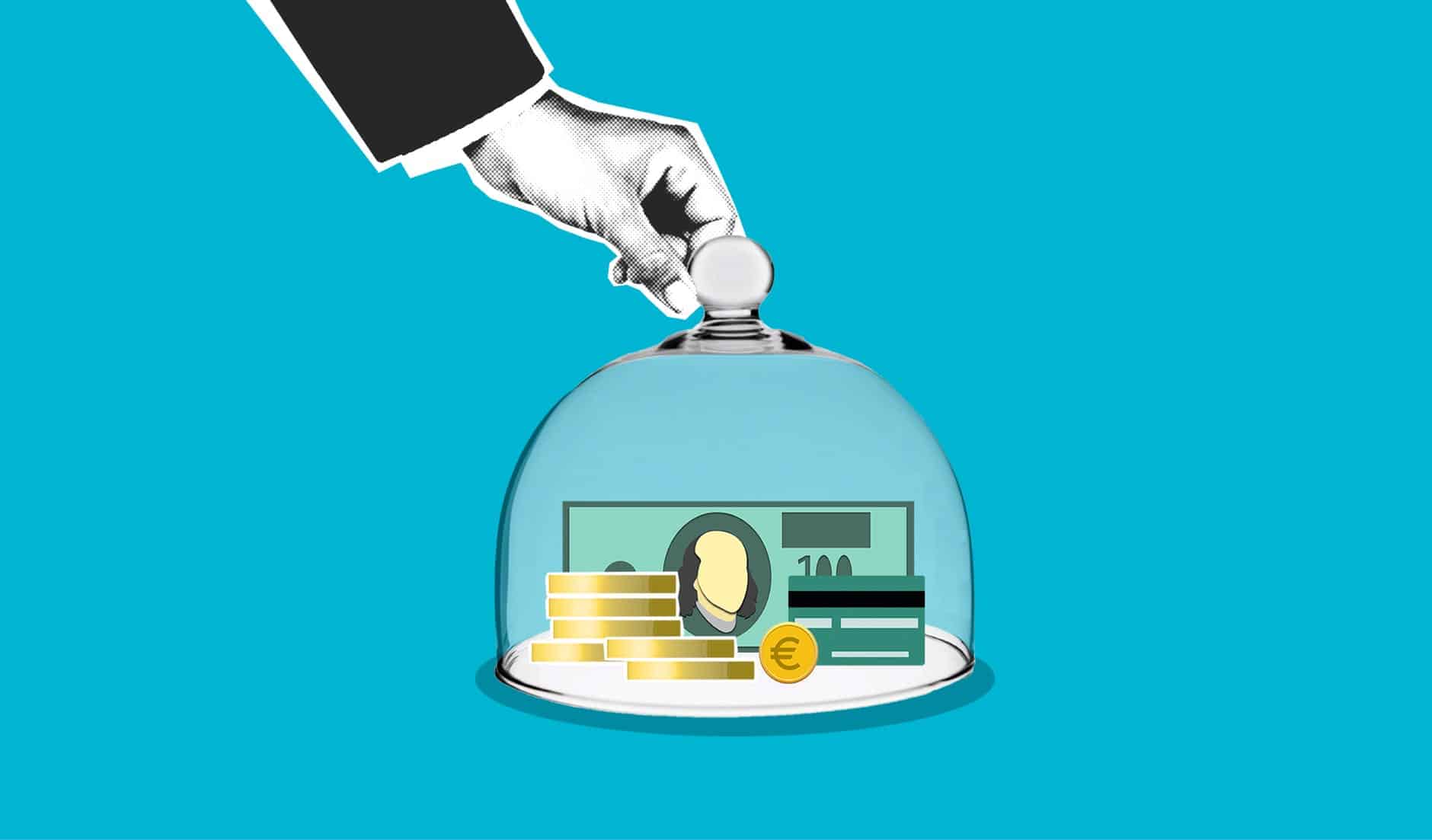 cutout paper composition of human and money under dome