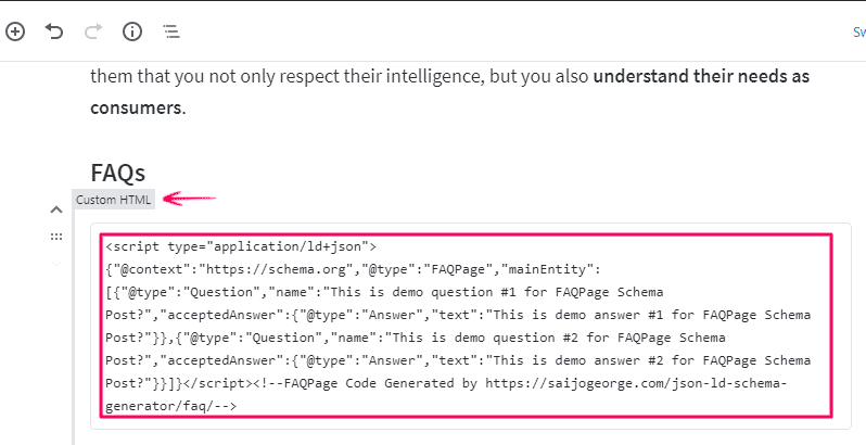 paste faq json ld markup block editor 2 1