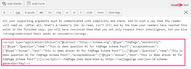 paste faq json ld markup classic editor 1 1 1