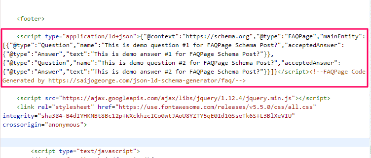 paste json ld markup faq schema footer 1 2