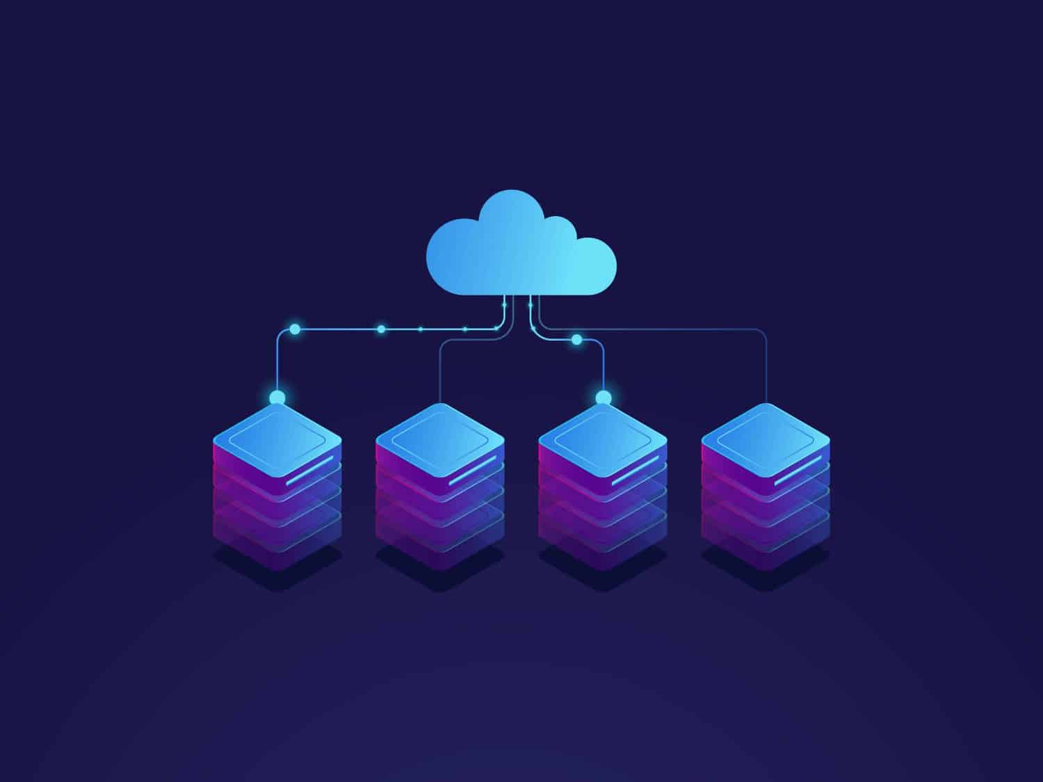 Server room, cloud storage icon, datacenter and database concept, data exchange process isometric