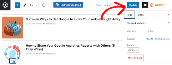 update or publish commented posts block 1