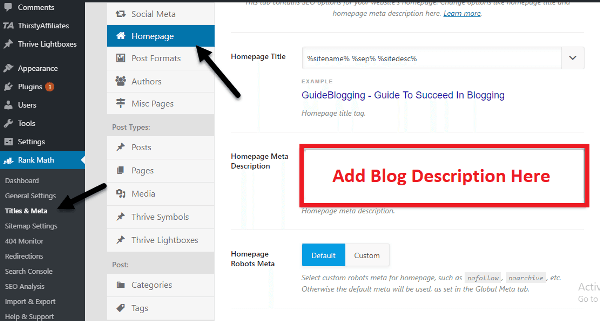write blog description using rankmath plugin wordpress 1