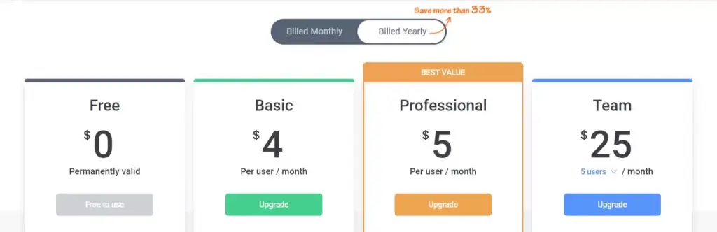 Awesome screenshot pricing plans
