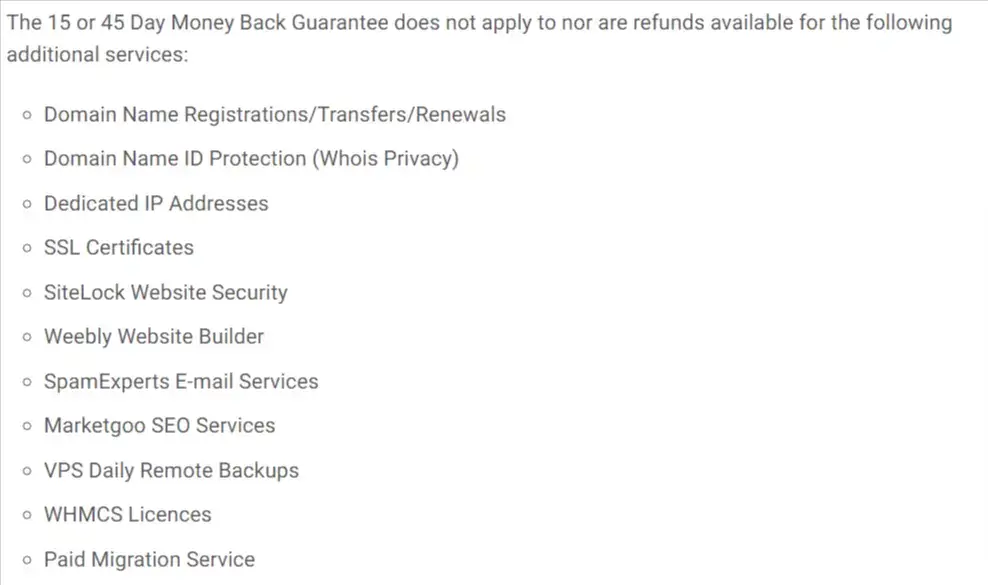 things that are not at refund in chemicloud hosting 1
