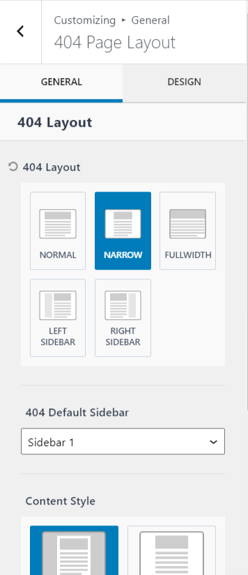 404 page layout settings kadence theme 1