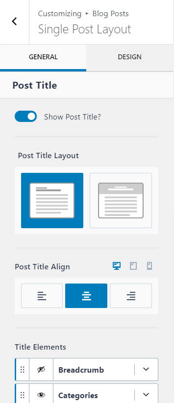 blog layout settings kadence theme 1