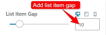 list item gap table of content 1