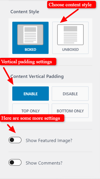 other page layout options kadence theme 1