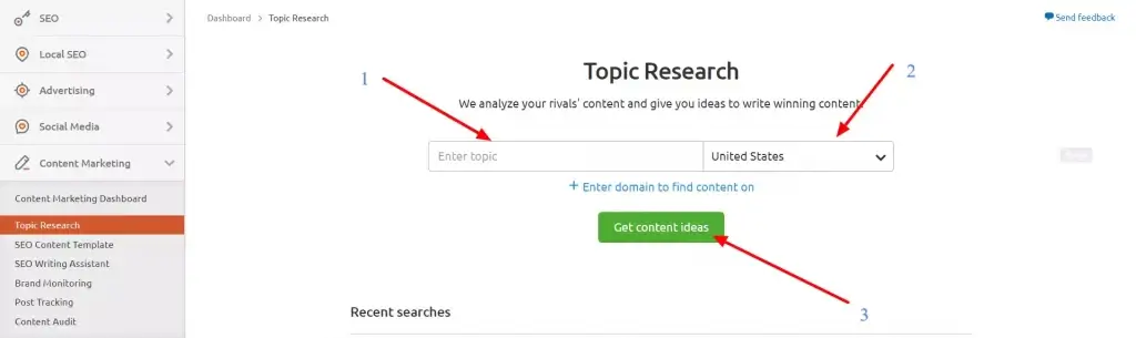 Semrush topic research tool