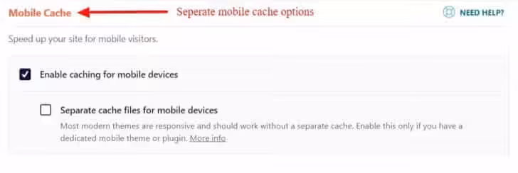 Mobile cache options in WP Rocket
