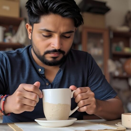 gaurav designing a handmade mug