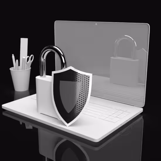 Laptop with lock and shield symbol