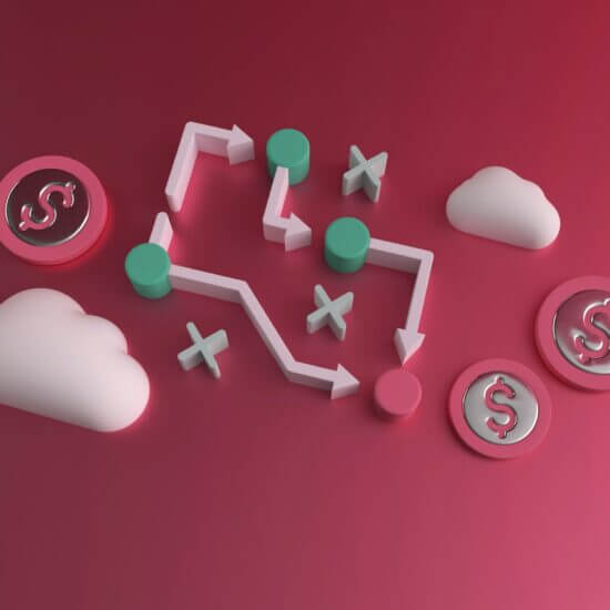 Pathway with dollar symbols and clouds