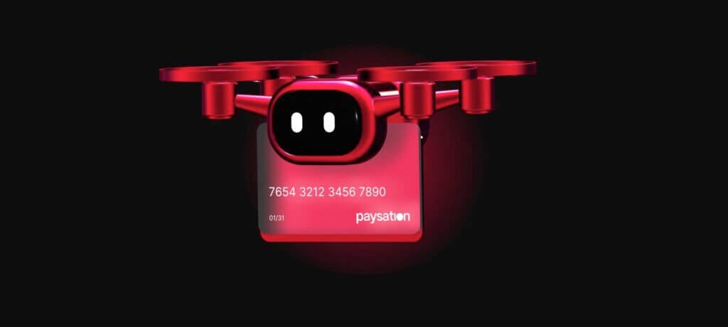 Red drone with credit card design