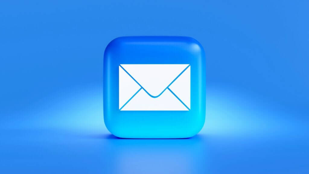 Blue 3D mail icon on blue background