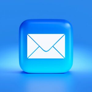 3D blue mail icon on blue