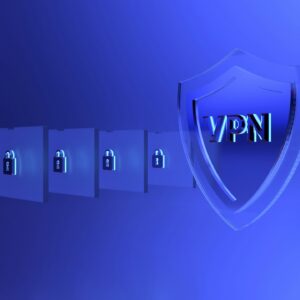 VPN shield with locked folders background