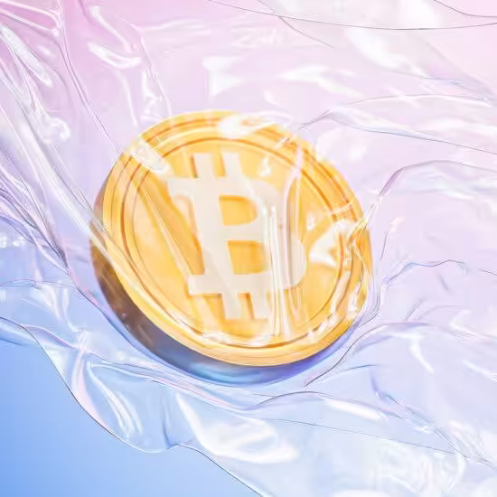Bitcoin coin floating in liquid