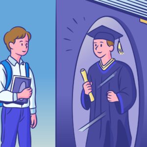 Student envisioning future graduation success.