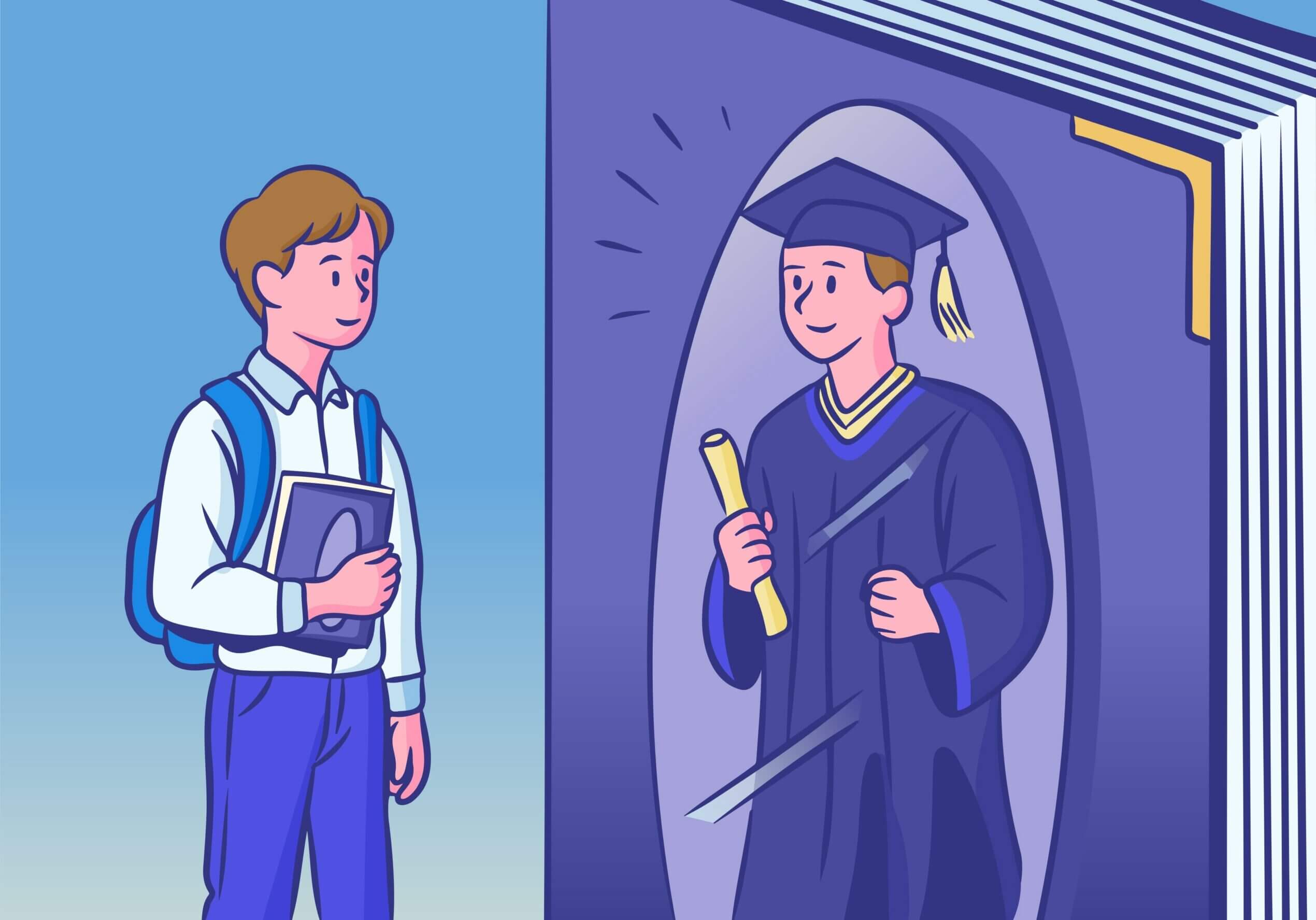 Student envisioning future graduation success.