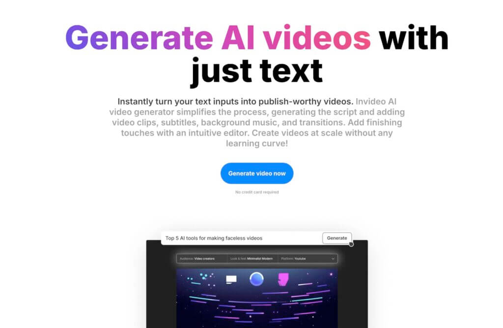Free AI Video Generator invideo AI2025