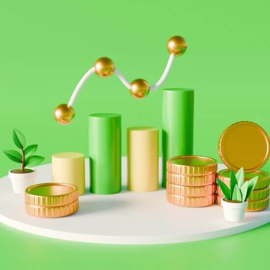 financial growth concept with graphs and coins