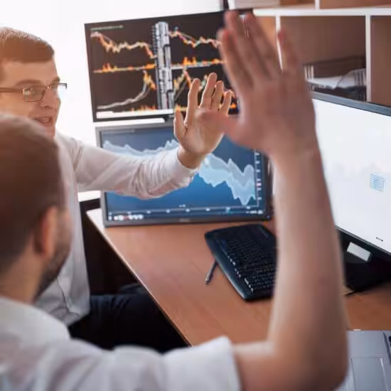 Two professionals discussing data analysis