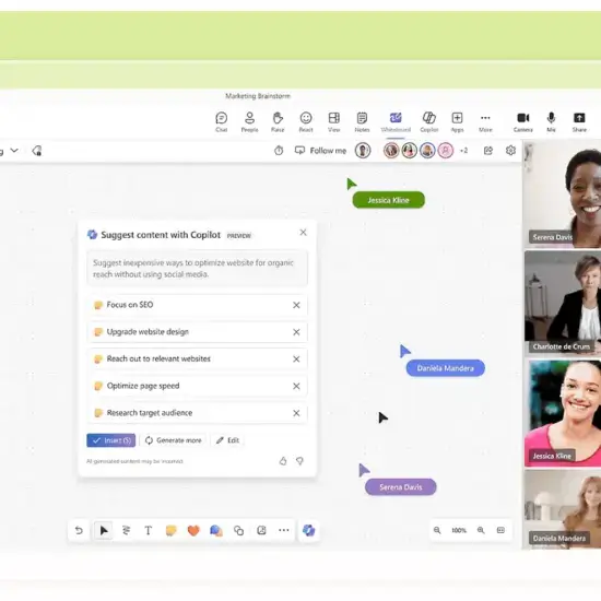 Collaborative digital workspace with video calls.