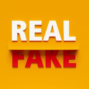 Text contrasting real and fake